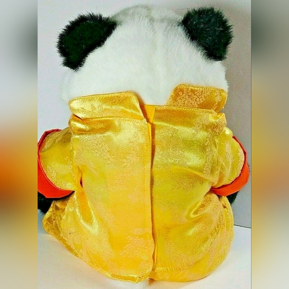 Panda BAB Plush, Vintage World Wildlife Fund, Yellow Satin Chinese Outfit 12" - Picture 5 of 8